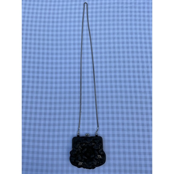 BRIGHTON Black Leather Floral Rosalie Clutch Coin Purse Mini Bag With Chain Mint - Picture 3 of 7